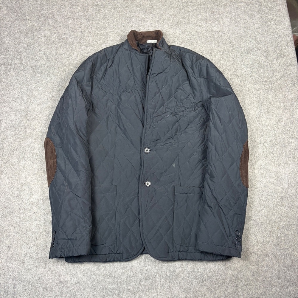 Navy Blue Quilted Blazer Jacket Corduroy Elbow Patches Diamond Stitch Mens L